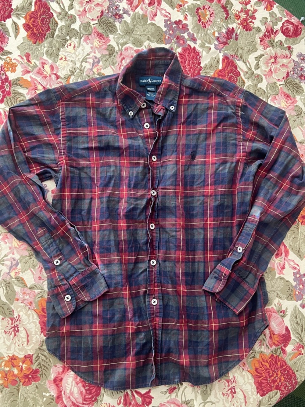 Ralph Lauren Boys Navy and Red Plaid Button-Down Shirt